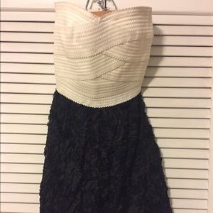 Black and white strapless dress